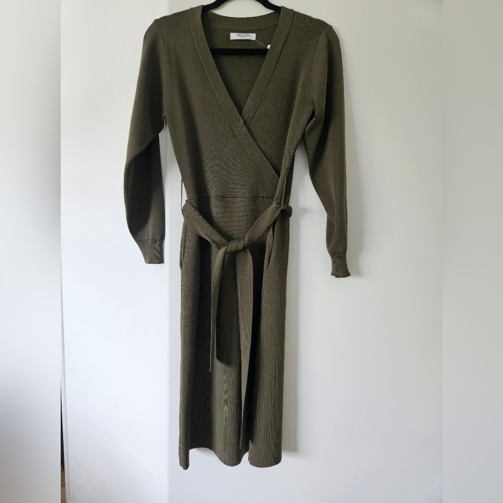 Smash + Tess Green Wrap Bishop Sleeve Dress